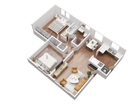 Floor plan for 2 beds, 1 bath, 948 sqft